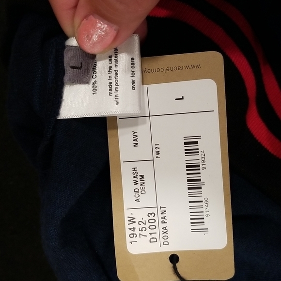 💕RACHEL COMEY💕 Doxa Pant Striped Elastic Waist Acid Wash Denim Navy Large NWT - Picture 16 of 16